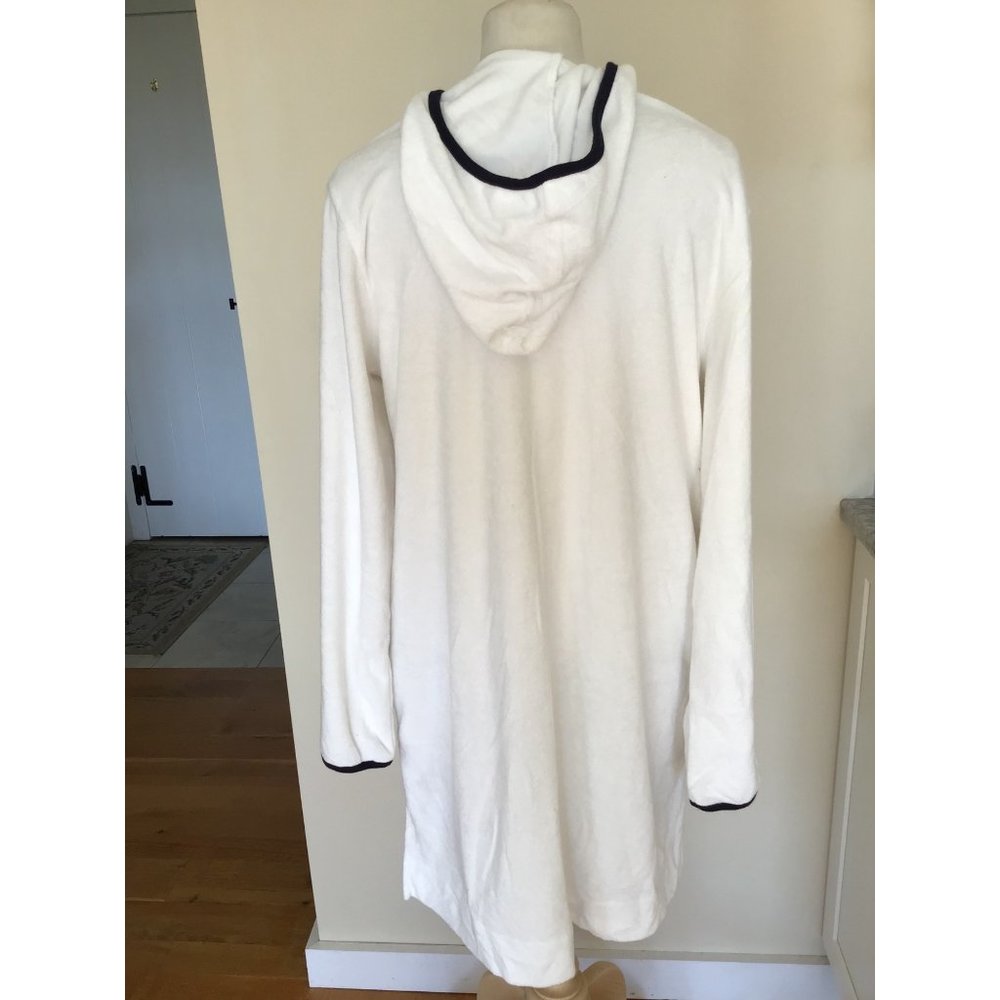 Women’s White Hooded Swim Cover-Up with Black Trim - Picture 2 of 4